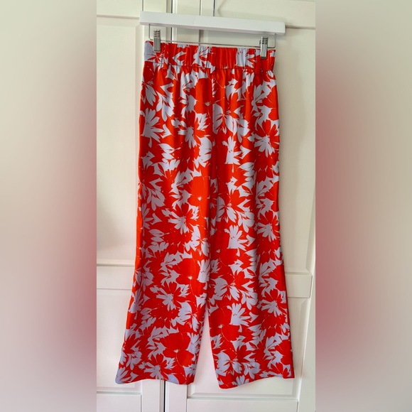 J. Crew Ratti Falling Leaves Wide Leg Silky Pants in Orange & Pale Blue Floral - Picture 5 of 7
